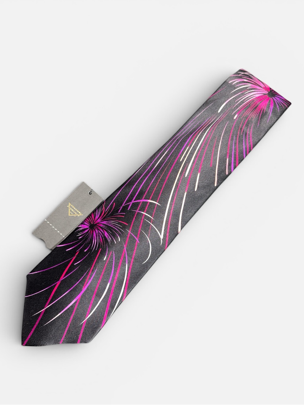New Vitaliano Pancaldi Menâs Black Purple Floral Abstract 100% Silk Tie Nwt